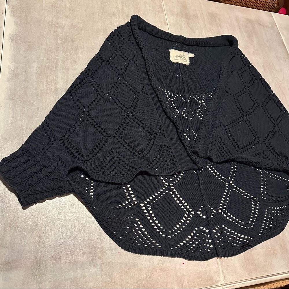 Anthropologie Angel Of The North Navy Wide Knit Cape Cardigan View 2
